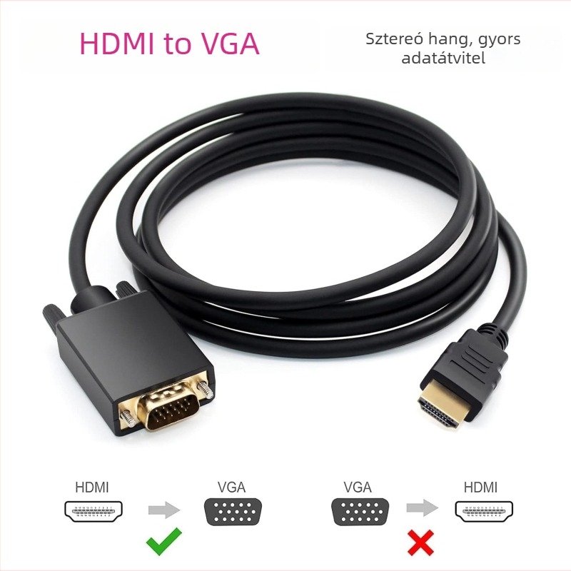 HDMI–VGA adapter kábel magas minőségű chippel – CCS-24, VGA interfész, 100 MB/s adatátvitel, hossz 1m/1.8m/3m