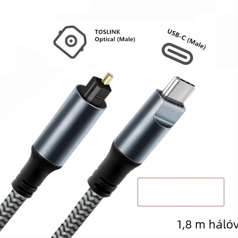 XZT Alumínium ötvözet Type-C férfi – Toslink adapter USB-C eszközökhöz, SPDIF digitális audió kimenet, rézmag, 20 Gbps