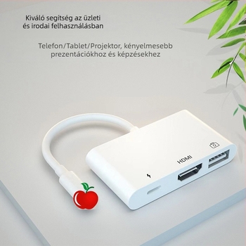 Apple készülékekhez Lightning–HDMI 3-in-1 átalakító kábel, HDMI 1080p, 20 cm hosszú kábel, 1–3 kimenet