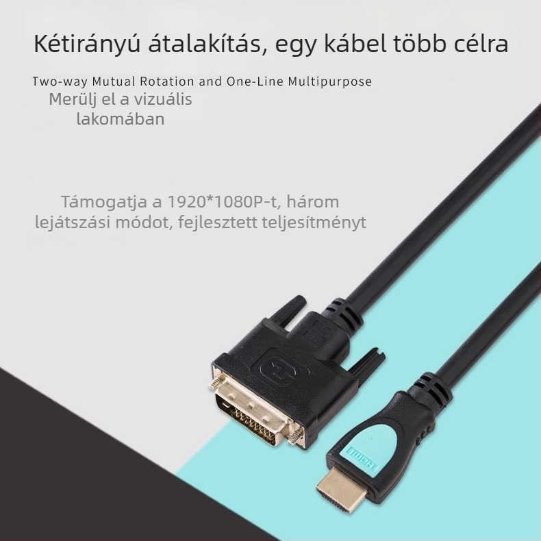 HDMI–ról DVI-re adapterkábel, kétirányú, 1080p támogatás, DVI 24+1, 1,5 m hossz