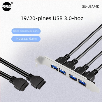 USB 3.0 adapter kábel alaplaphoz: 19/20PIN–USB3.0, négyportos bezel, modell 20P-U3AF4D-0.6MBB