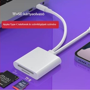 Hxy-275 Type-C memóriakártyaolvasó adapter SD/TF kártyákhoz, USB 2.0, 480 Mbps, Apple-kompatibilis, 2 az 1-ben