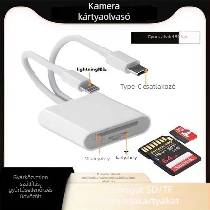 Hxy-275 Type-C memóriakártyaolvasó adapter SD/TF kártyákhoz, USB 2.0, 480 Mbps, Apple-kompatibilis, 2 az 1-ben