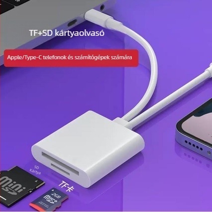 Hxy-275 Type-C memóriakártyaolvasó adapter SD/TF kártyákhoz, USB 2.0, 480 Mbps, Apple-kompatibilis, 2 az 1-ben