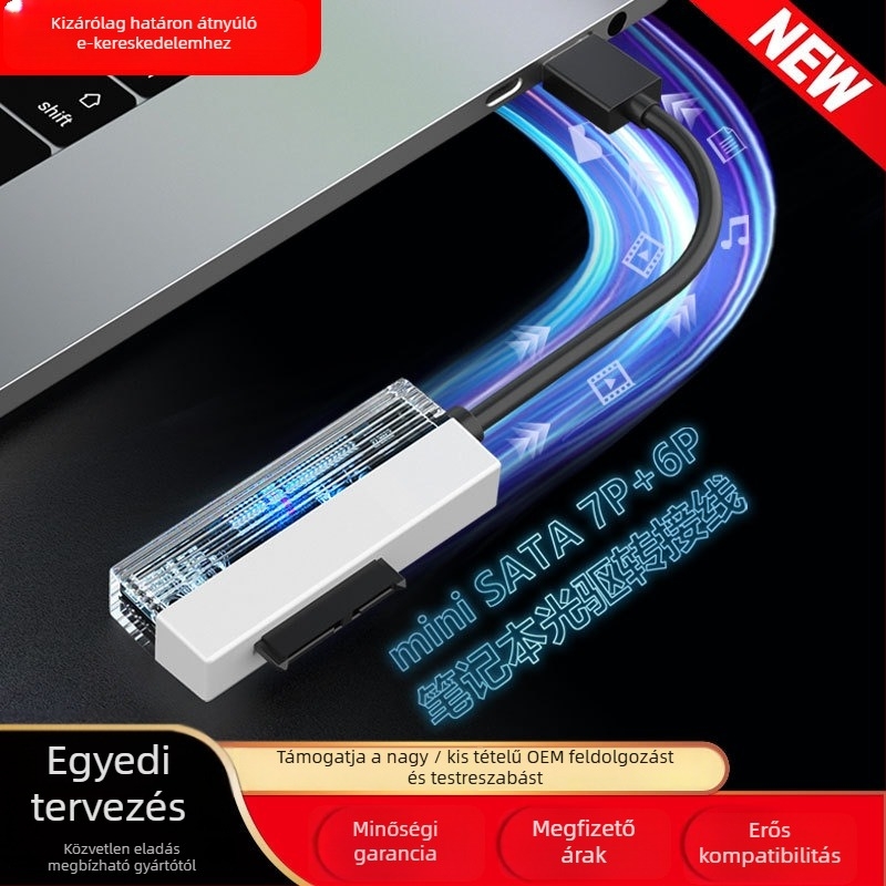 SATA–USB 2.0 adapterkábel laptop optikai meghajtóhoz, 6P+7P, rézmag, hossz 2 m