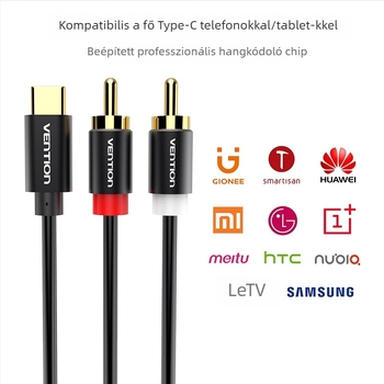 Weixun BGDB Type-C to 2RCA hang adapter kábel, 1–7 csatlakozó, ónzott réz vezeték