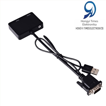 VGA–ról HDMI–re + VGA konverter hanggal, 19 cm rézmagos kábel, 1:2 osztó