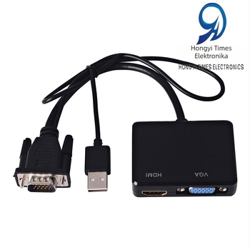 VGA–ról HDMI–re + VGA konverter hanggal, 19 cm rézmagos kábel, 1:2 osztó