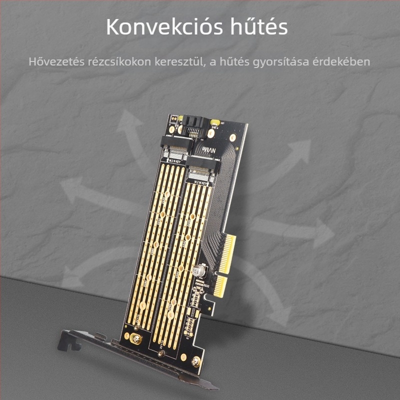 M.2 NVMe SSD adapterkártya asztali PC-hez PCIe x4, SATA duális protokoll SK6