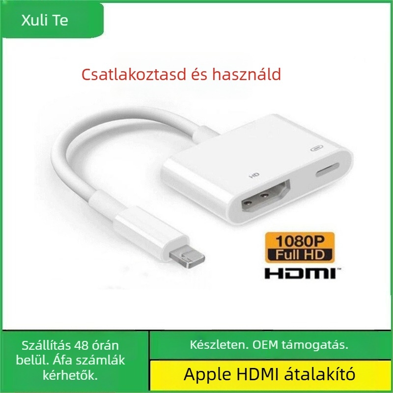 Apple Lightning–HDMI adapter kábel iPhone-hoz, 4K átviteli sebesség, hossz 0,2 m, ezüstözött mag