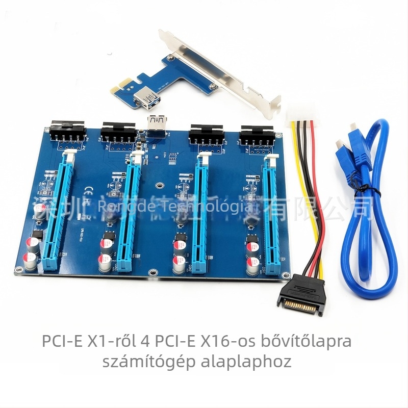 PCIe adapterkártya: X1-től 4 PCIe X16 foglalatig, LPE-51X modell, kábelhossz 0,6 m, Rongdisheng