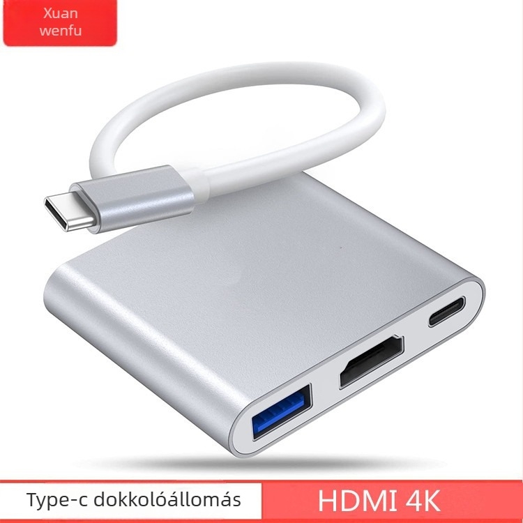Type-C to HDMI 4K adapter kábel, 3 az 1-ben, dokkoló HDMI és USB