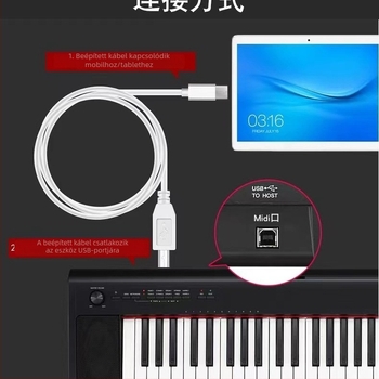 Elektronikus zongorához MIDI patchkábel OTG telefonhoz/tablettához – 1 m hosszú