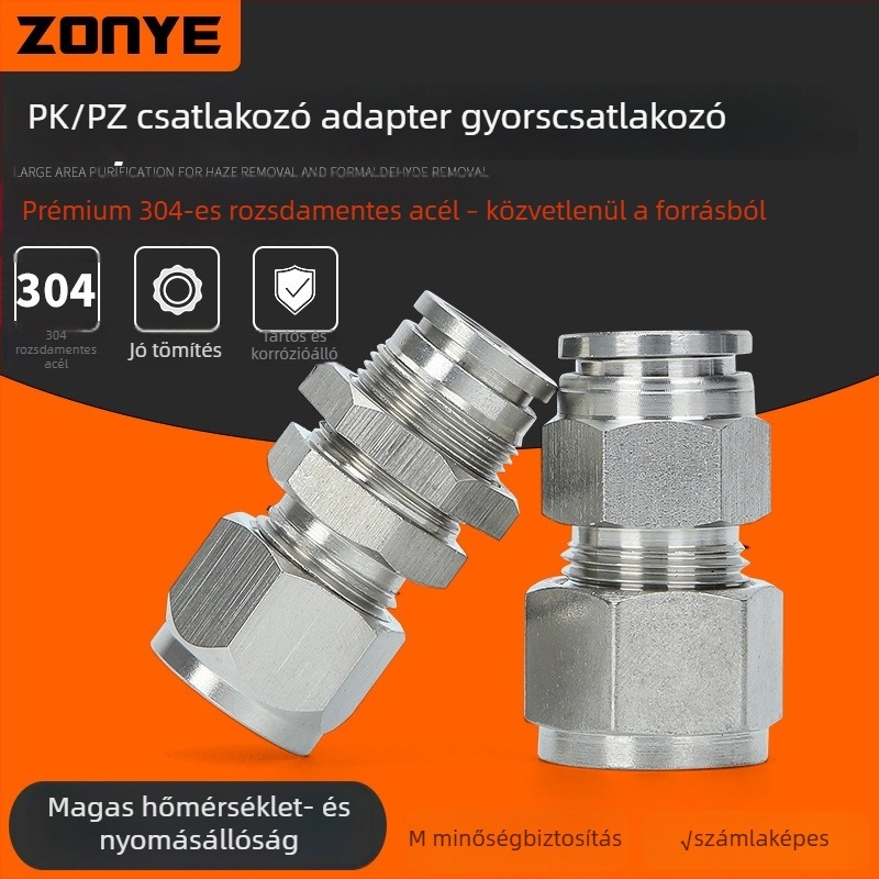 304 rozsdamentes acél gyorscsatlakozó pneumatikus puha és kemény csőátalakításhoz, lemezes sor PK6/8/10/12