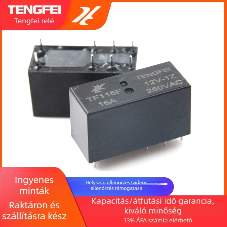 16A DC relé, 12V/24V átalakító típus, 8-tűs kompakt elektromágneses relé, nagy teljesítményű TF115F relé