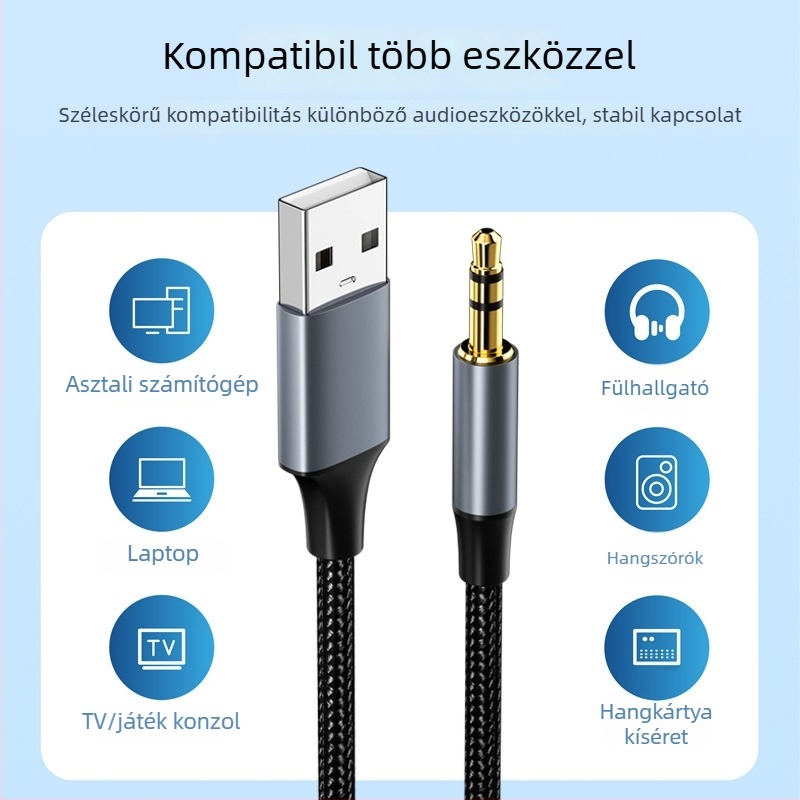 Lianpu USB-hoz 3,5 mm-es audiokábel, aranyozott vezető, ónzott rézmag