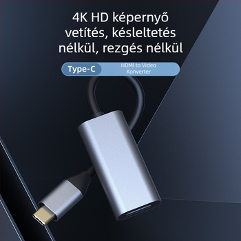 Type-C–HDMI adapterkábel, HDMI chip, rézmag, 4K30/60Hz