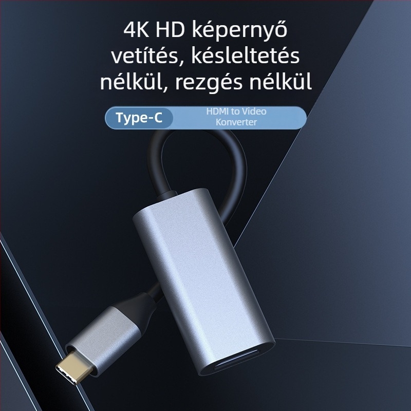 Type-C–HDMI adapterkábel, HDMI chip, rézmag, 4K30/60Hz