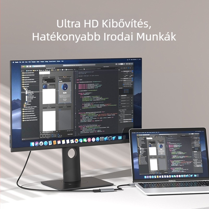 Type-C–HDMI adapterkábel, HDMI chip, rézmag, 4K30/60Hz