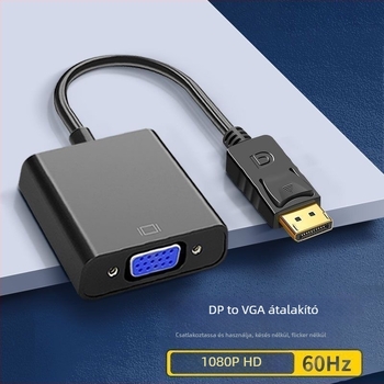DisplayPort–tól VGA‑ra adapter kábel, VGA interfész, 0,2 m hosszú, ónnal bevont rézvezető