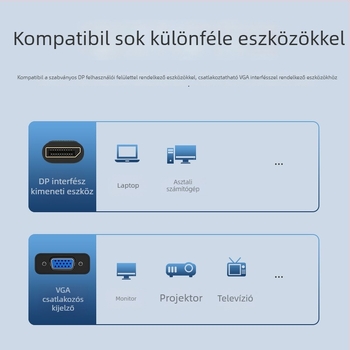 DisplayPort–tól VGA‑ra adapter kábel, VGA interfész, 0,2 m hosszú, ónnal bevont rézvezető
