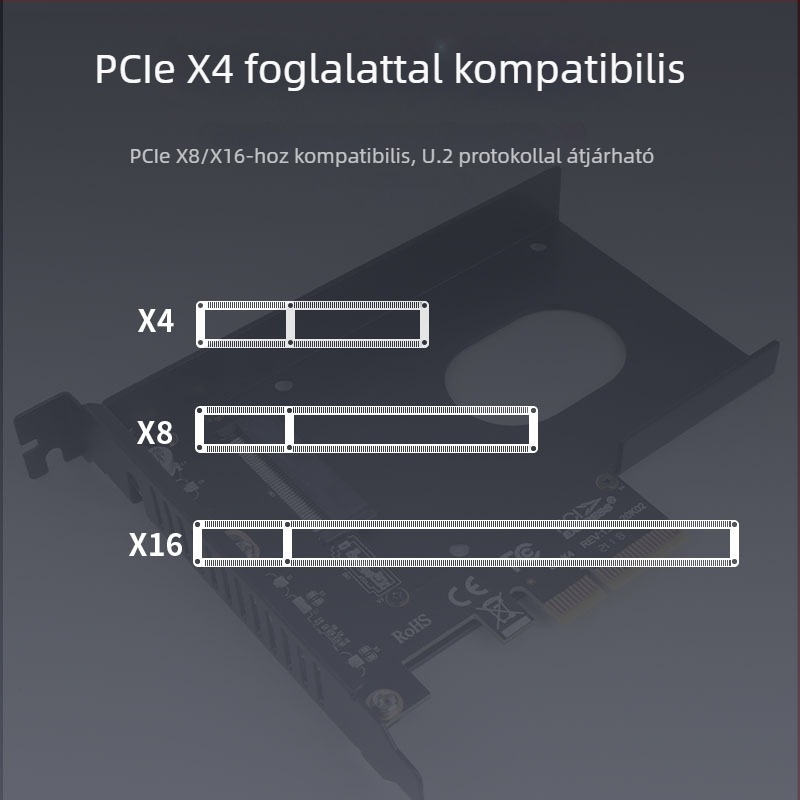 U2 adapterkártya PCIe 3.0 x4 az SSD átviteléhez (P4500 csatlakozás, PM983)