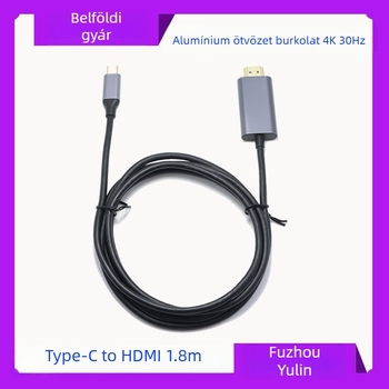 Type-C–ról HDMI-re kábel, 1,8 m, rézmagú, CS5261 chipset, HDMI interfész
