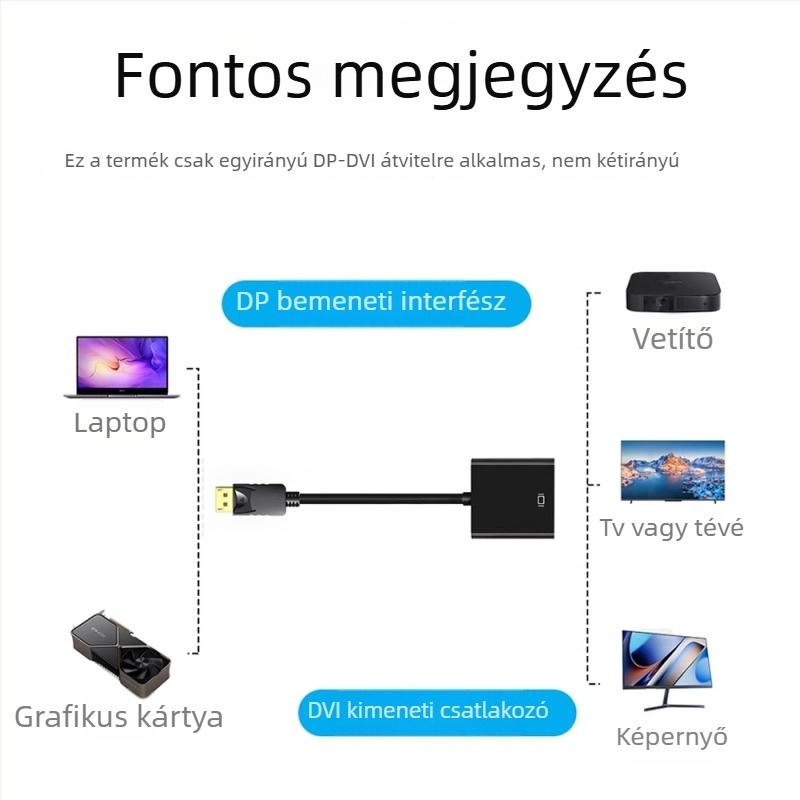 DisplayPort–ról DVI-hez adapter, YH-076, átalakító chip, DVI interfész, adatátviteli sebesség 100