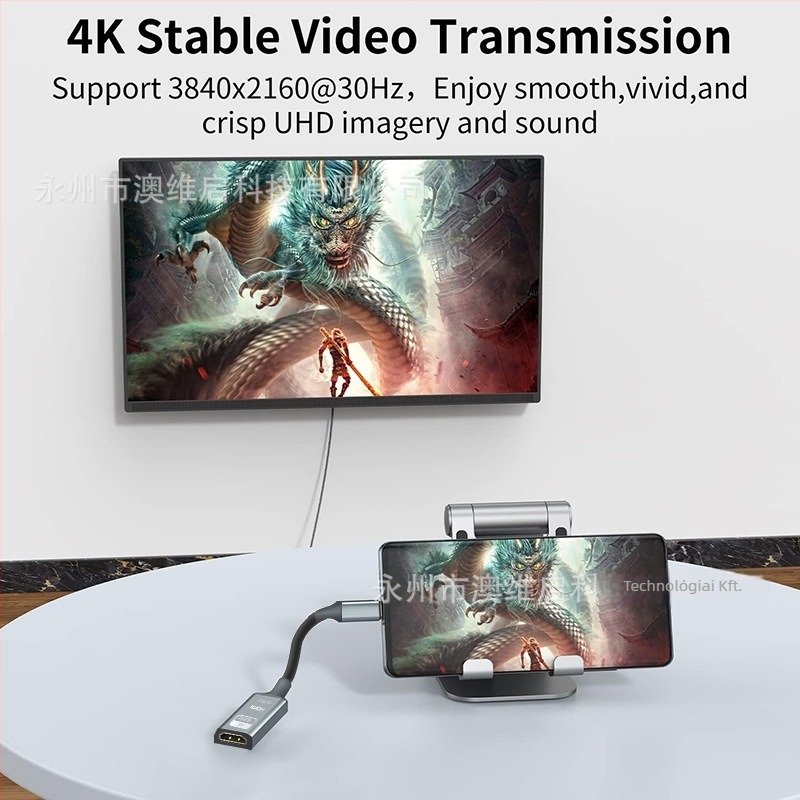 Type-C to HDMI adapter kábel (HDMI interfész, adatátviteli sebesség 10,2 Gbps, magas minőségű chip, modell Th05)
