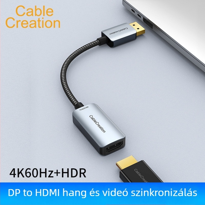 DP1.4 HDMI 2.0 adapter kábel, 4K60Hz HDR támogatás, PC és TV/monitor összeköttetéséhez