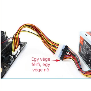 Adapterkábel számítógépház tápegységéhez, 20–24 tűs, egyrészes csatlakozó, ezüstözött mag, adatátviteli sebesség 10