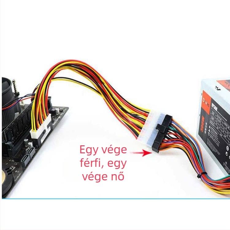 Adapterkábel számítógépház tápegységéhez, 20–24 tűs, egyrészes csatlakozó, ezüstözött mag, adatátviteli sebesség 10