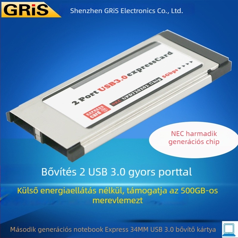 GRIS Ge-A3.0-2 USB 3.0 NEC adapterkártya, 5 Gbps adatátvitel
