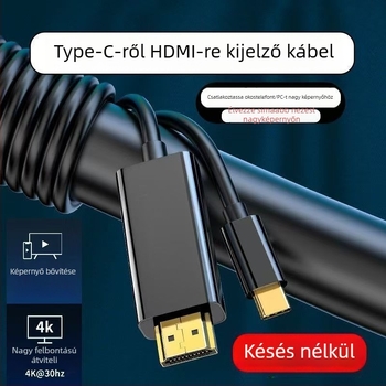 Type-C HDMI adapter kábel, rézmaggal, aranyozott csatlakozók, 4K30Hz, kiváló minőségű chip