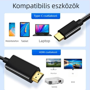 Type-C HDMI adapter kábel, rézmaggal, aranyozott csatlakozók, 4K30Hz, kiváló minőségű chip