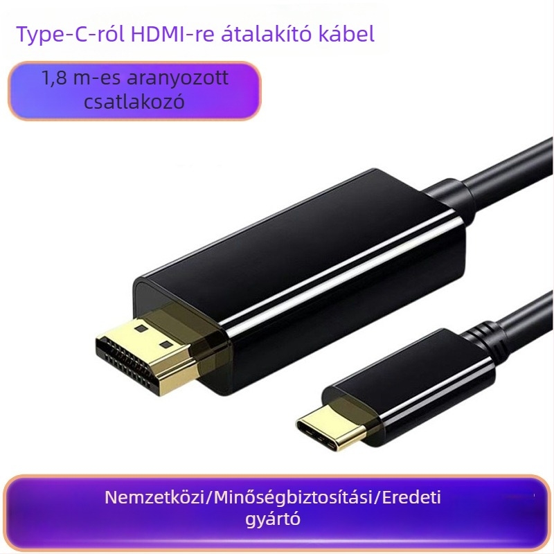 Type-C HDMI adapter kábel, rézmaggal, aranyozott csatlakozók, 4K30Hz, kiváló minőségű chip