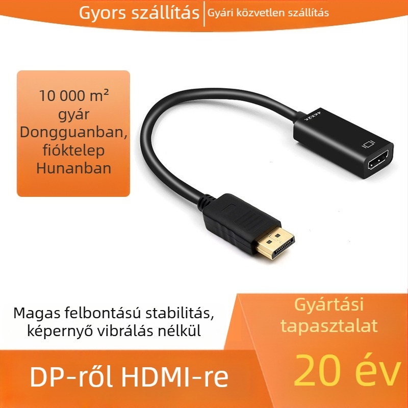 DP-hoz HDMI adapter kábel, DP férfi – HDMI nő, 4K/1080p támogatás, 24 cm hosszú, réz vezető