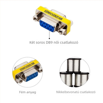 DB9 női-női RS232 adapter, 9-pinos soros port, rézmagú, OEM-kompatibilis