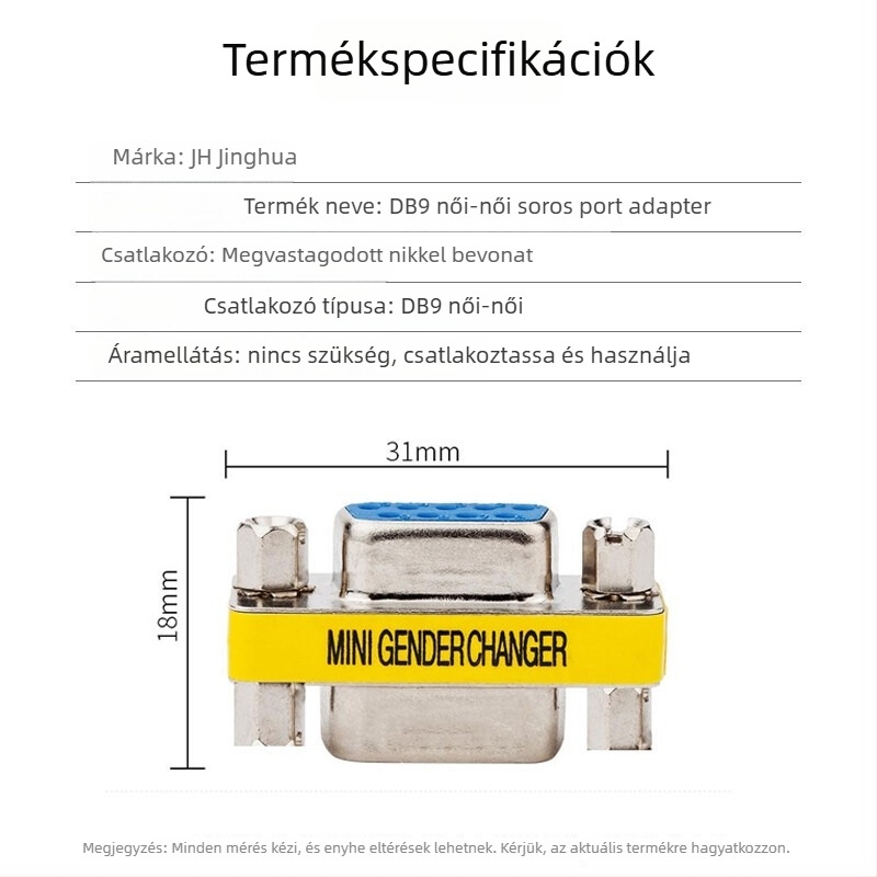 DB9 női-női RS232 adapter, 9-pinos soros port, rézmagú, OEM-kompatibilis