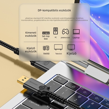DisplayPort videó kábel 2.1 DP Férfi–Férfi, réz mag, alumínium ötvözet ház PC-hez