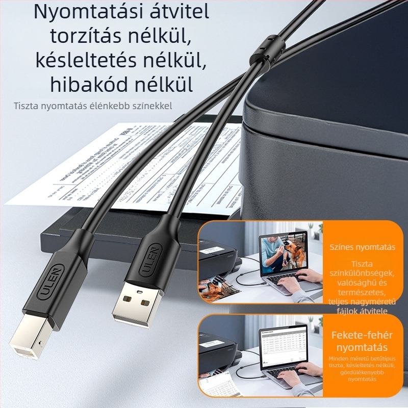 USB 2.0 nyomtató adatkábel oxigénmentes rézzel, négyszögletes csatlakozó, 1,5 m hosszú