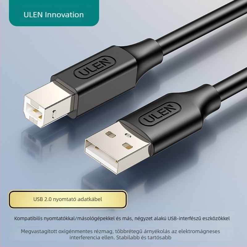 USB 2.0 nyomtató adatkábel oxigénmentes rézzel, négyszögletes csatlakozó, 1,5 m hosszú