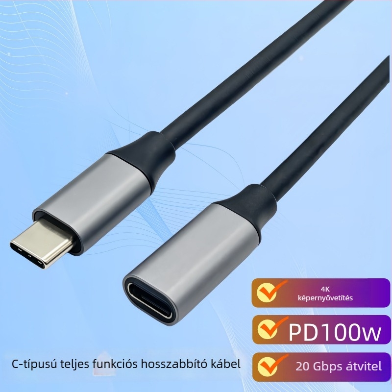 Type-C hosszabbító kábel, férfi–nő, 20Gbps, USB 3.2 adatkábel, 4K vetítés