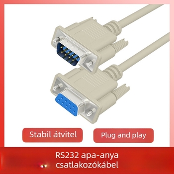DB9 RS232 soros port kábel, 9‑pin soros adatkábél, férfi–nő csatlakozó