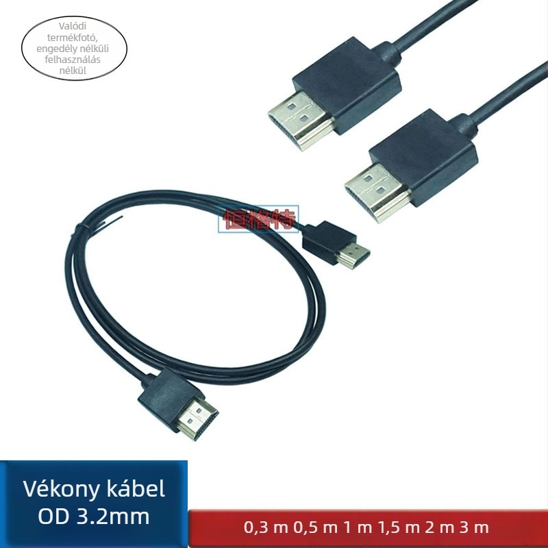 HDMI-kábel, külső átmérő 3,2 mm, hosszok 0,3; 0,5; 1; 1,5; 2; 3 m