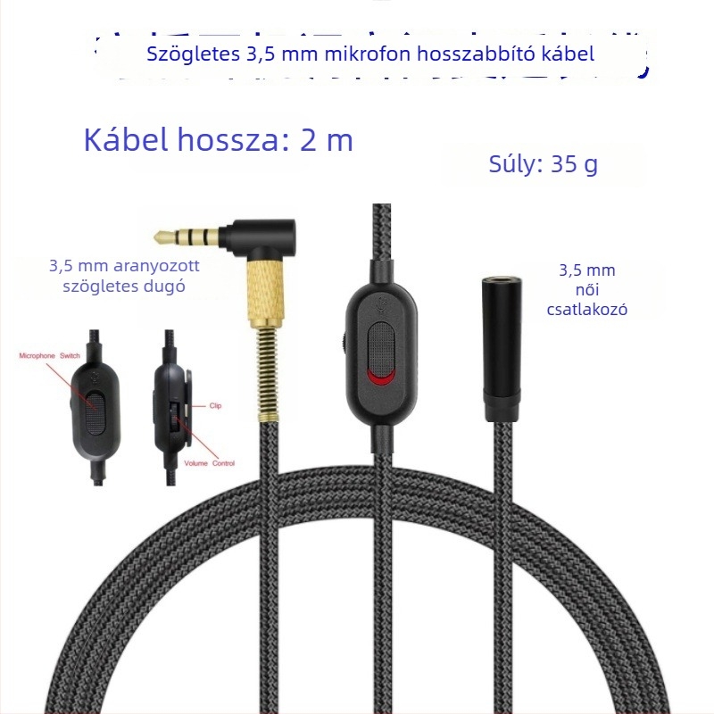 Fejhallgató hosszabbító kábel aranyozott csatlakozóval, magvas rézvezető, oxigénmentes réz, ROHS