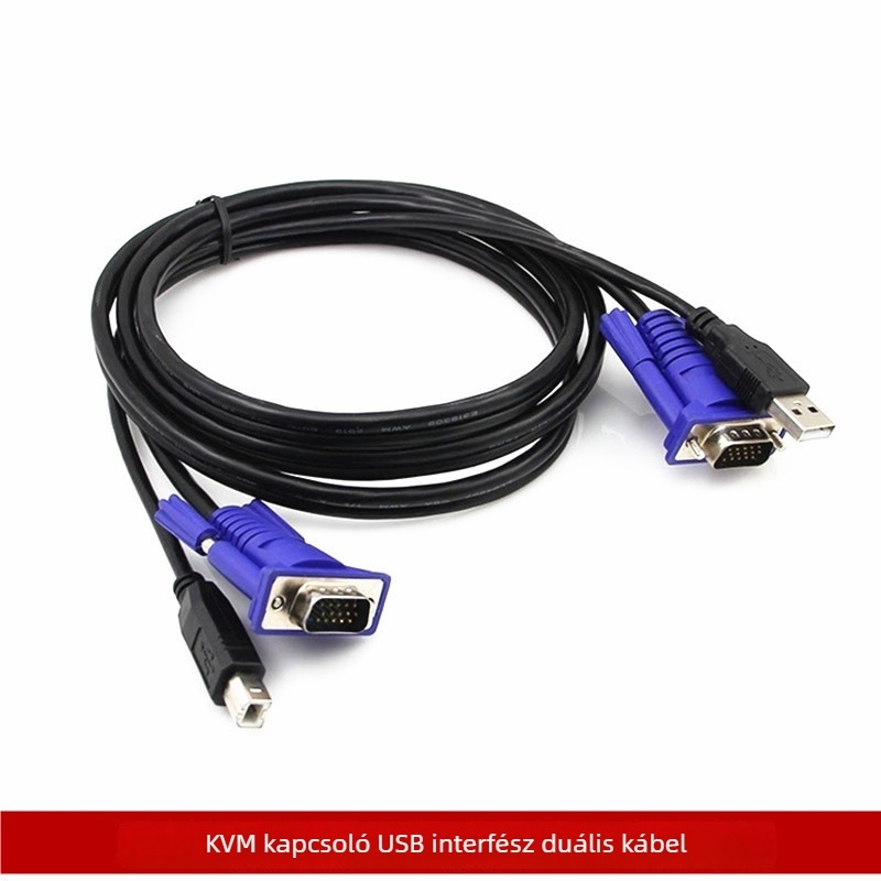 KVM kapcsoló kábel USB+VGA, billentyűzet és egér számára, VGA vonal, réz bevonat acél