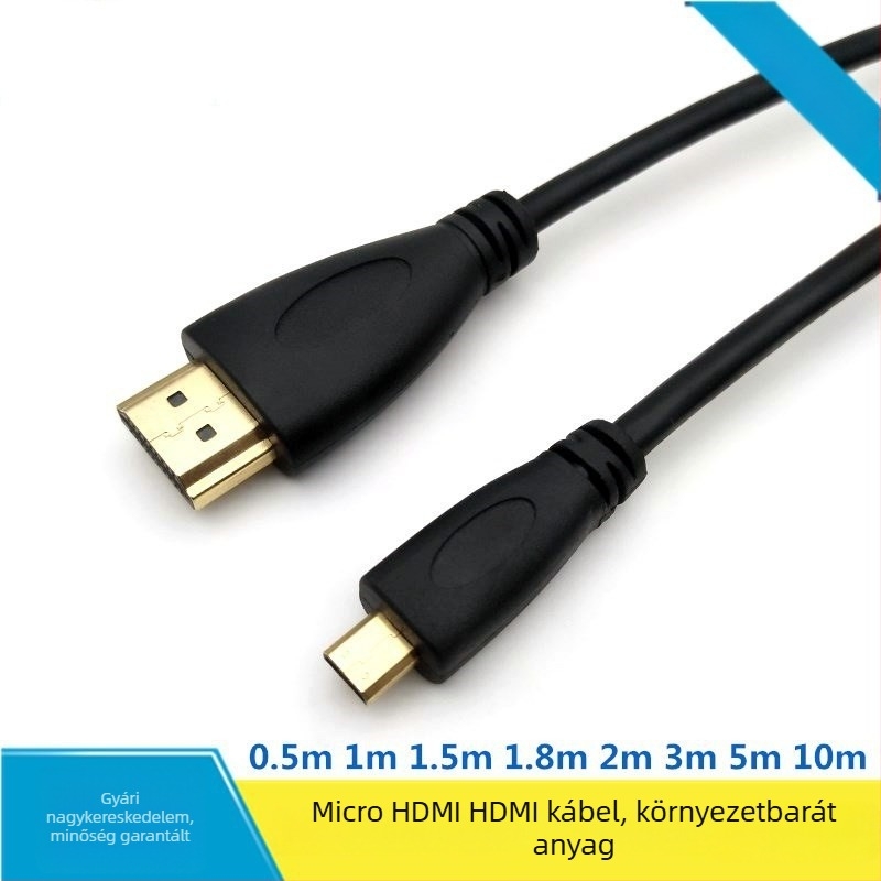 Micro HDMI–HDMI kábel – aranyozott csatlakozók, réz vezető, HDMI interfész, adapterkábel, hossz 0,5–10 m
