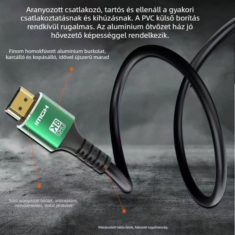 HDMI-kábel oxigénmentes rézből, aranyozott csatlakozók, adapterkábel, HDMI hím-hím (hossz: 1.15m/2.3m/5m)