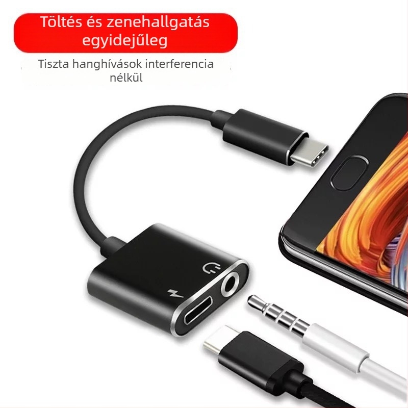 Type-C‑ről 3,5 mm-es hanghoz és töltéshez 2 az 1-ben adapter